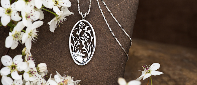 Sterling fox pendant with flowers