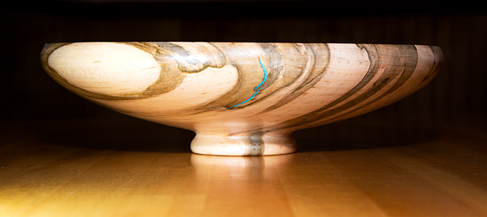 Spalted Maple Turned Bowl with Turquoise