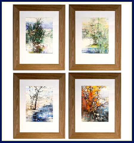 4 Orignial Watercolor Framed Pictures of Seasons by ZL Feng
