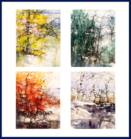 Set of Four Seasons Original Watercolor Paintings by ZL Feng Unframed