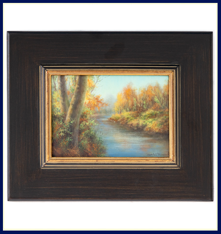 Carol Lee Thompson Original Oil Painting of hay rolls in field with black frame