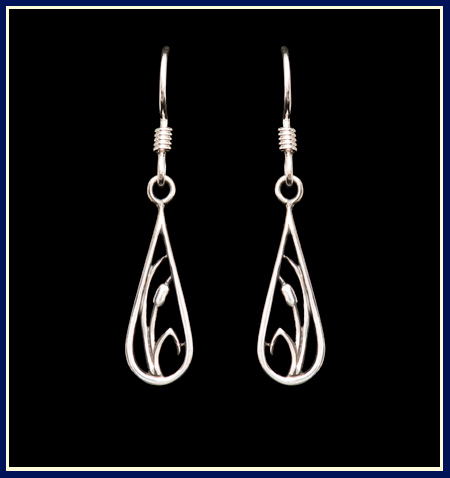 cattails in teardrop earrings hand carved and cast sterling silver 