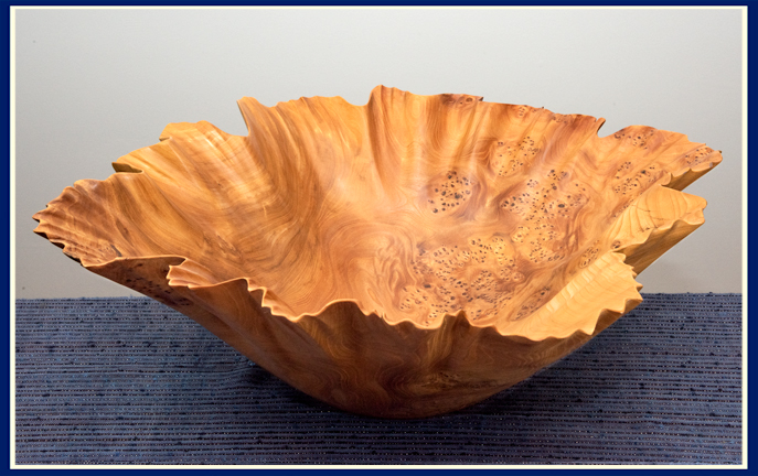 birds eye maple wooden bowl with ruffled edge hand carved 