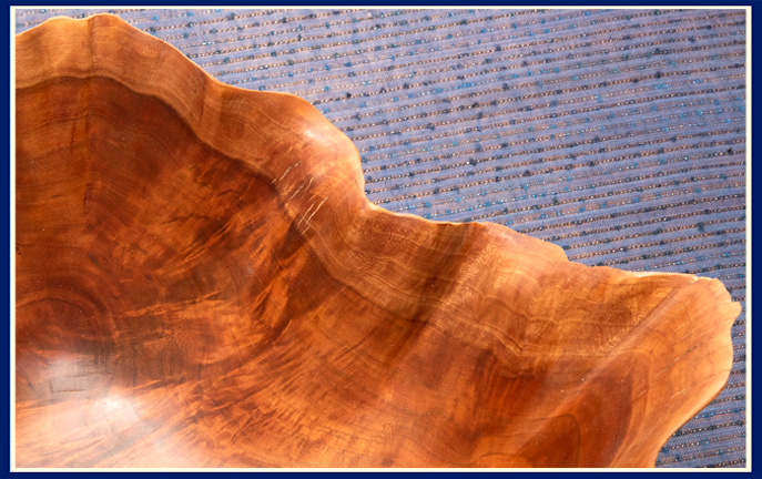 Detail of Cherry burl in Bruce Fransen carved wooden bowl