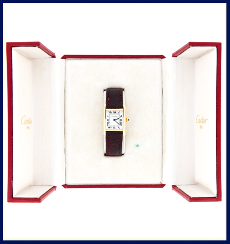 Cartier Tank Watch 18KY displayed in original box