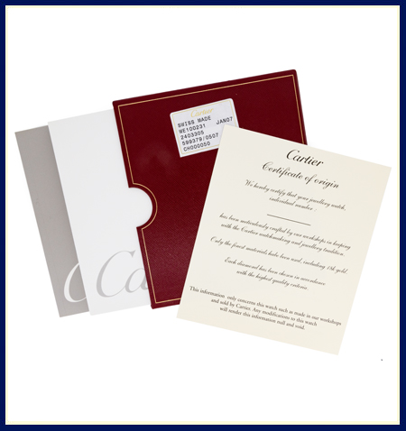 Manuals and Certificate of Authenticity for Vintage Cartier Tank