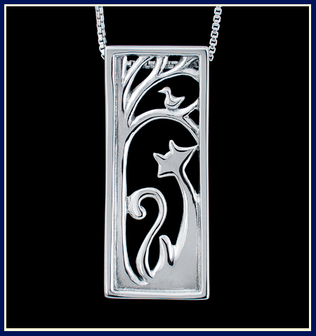 Birdwatching  Silver Cat Pendant