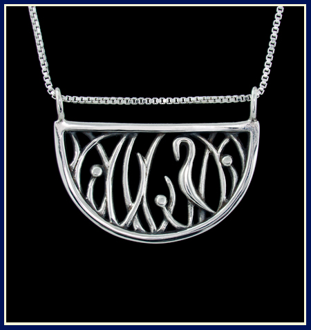sterling silver necklace of a crane among tall grass