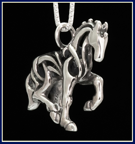 handcrafted piaffe dressage horse necklace by Jeni Benos