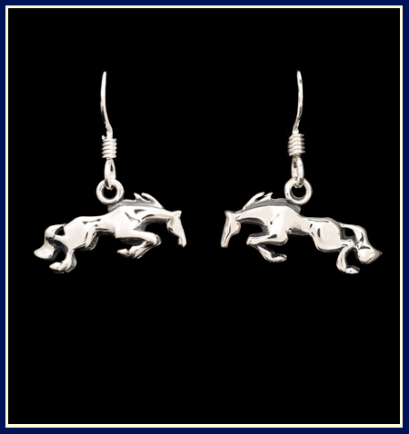 handcrafted jumping horse earrings in sterling silver 