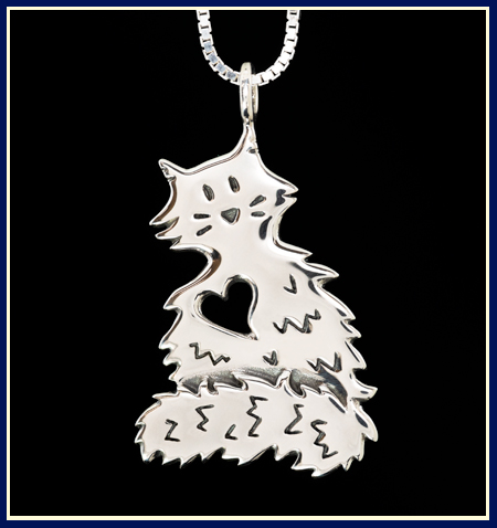 fluffy cat handmade necklace in sterling silver by Jenuinely Jeni