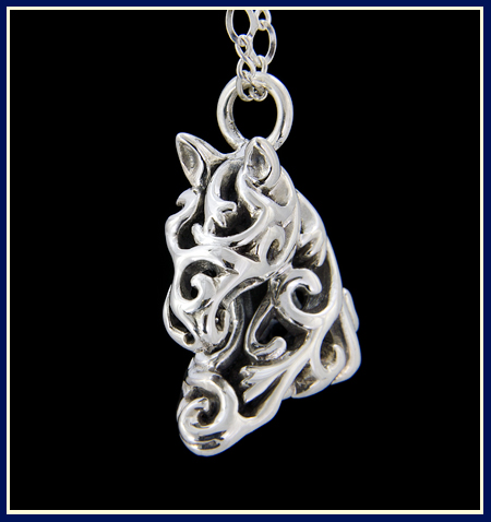 horse necklace made of filigree flower vines 