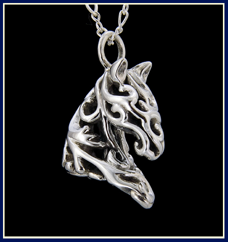 filigree floral horse necklace in sterling silver 