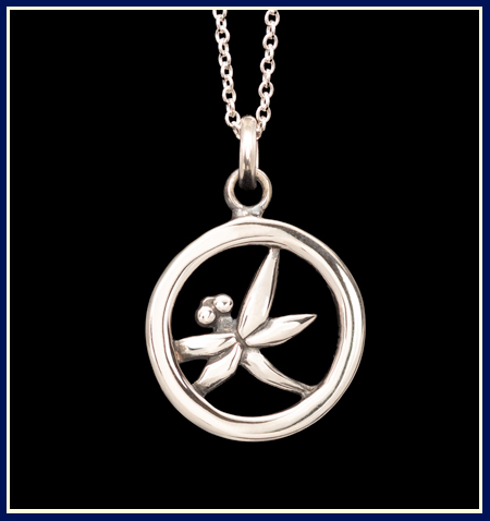 sterling silver dragonfly in open circle necklace