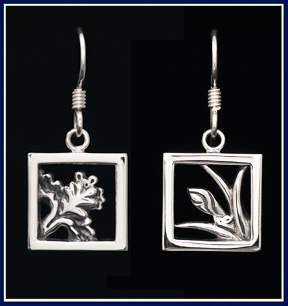 Sterling silver bearded iris earrings with mice hiding in the flowers