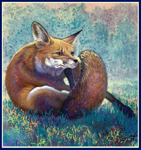 Original Painting by Robyn Ryan of Fox Scratching in Bright Colors