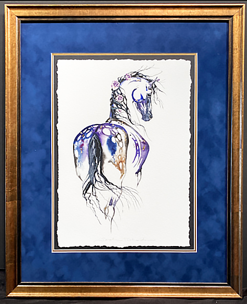 Blue Spots framed watercolor painting by Sarah Lynn Richards