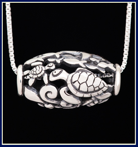 Sterling silver bead with sea turtles and ocean creatures