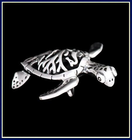 Filigree Sea Turtle Pendant Side View by Jenuinely Jeni Inc