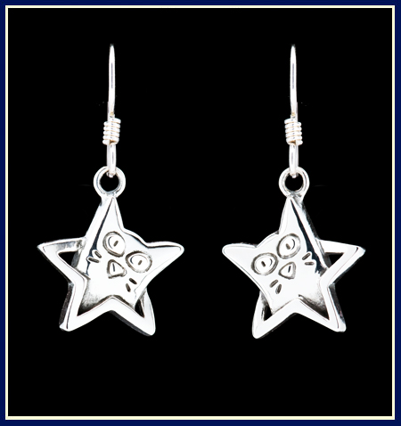 Star Shaped Earrings with Kittens Popping Out by Jeni Benos