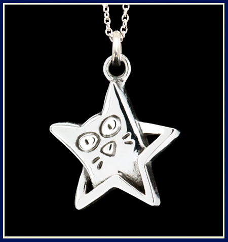 Star pendant with a kitten sterling silver handmade by Jeni Benos