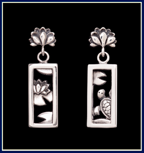 turtle and lotus earrings in sterling silver by Jeni Benos