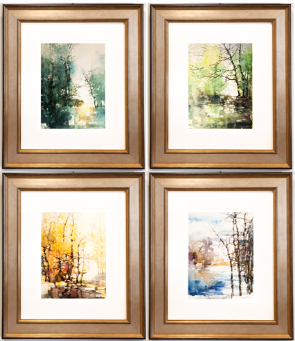 4 Orignial Watercolor Framed Pictures of Seasons by ZL Feng