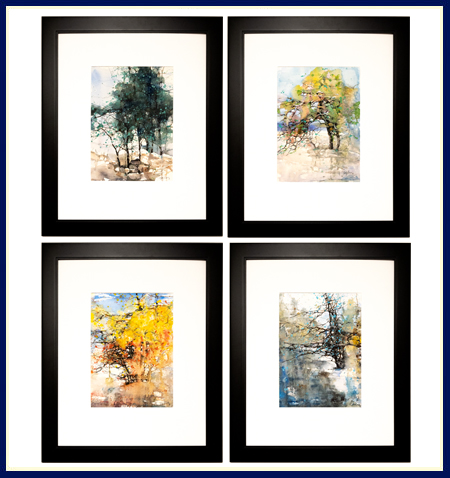 4 Orignial Watercolor Framed Pictures of Seasons by ZL Feng