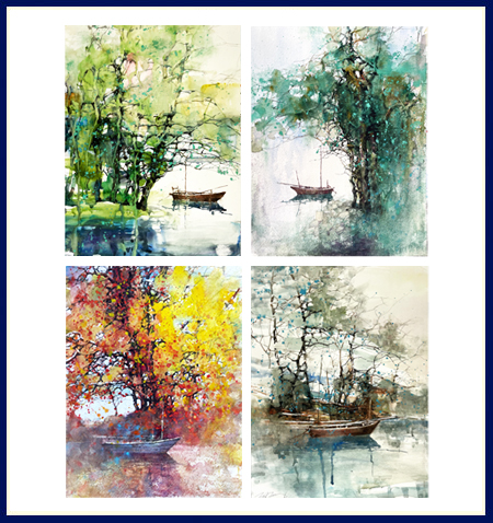 Summer Seasonal Painting Original Watercolor by Artist ZL Feng