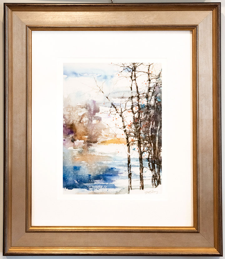 Watercolor Painting of Tree in Winter Abstract Artwork by Z.L. Feng